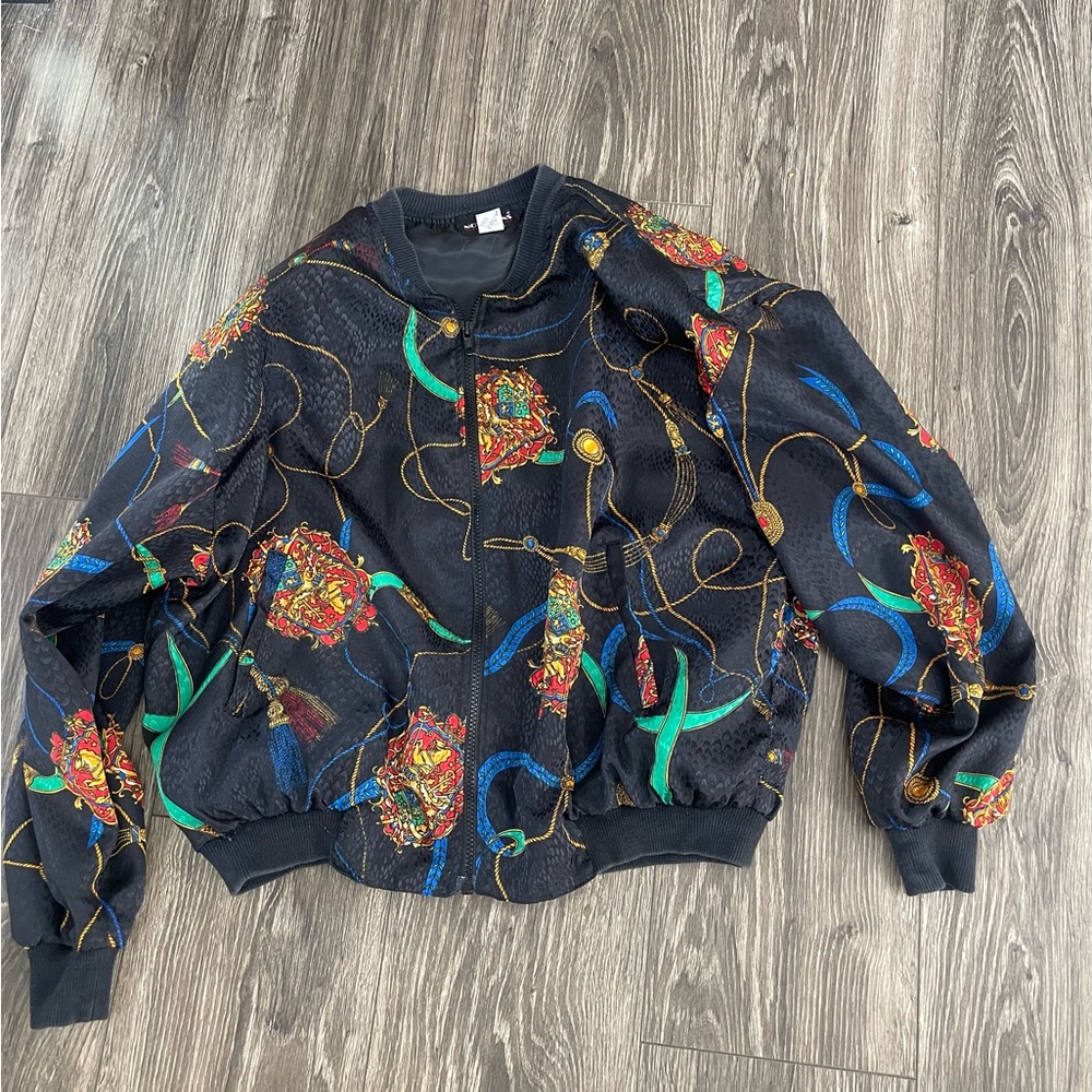 Vintage Bomber Jacket Floral Naked Zip Up Women's large Notations